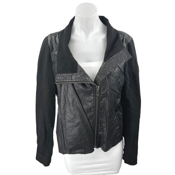 Helmut Lang Black Faux Leather Long Sleeve Collar Zip Motorcycle Coat Jacket M - Picture 1 of 5
